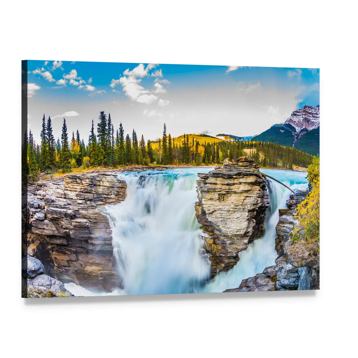 Athabasca Waterfall, Canada Canvas Wall Art, single panel gallery wrapped canvas, angled product view