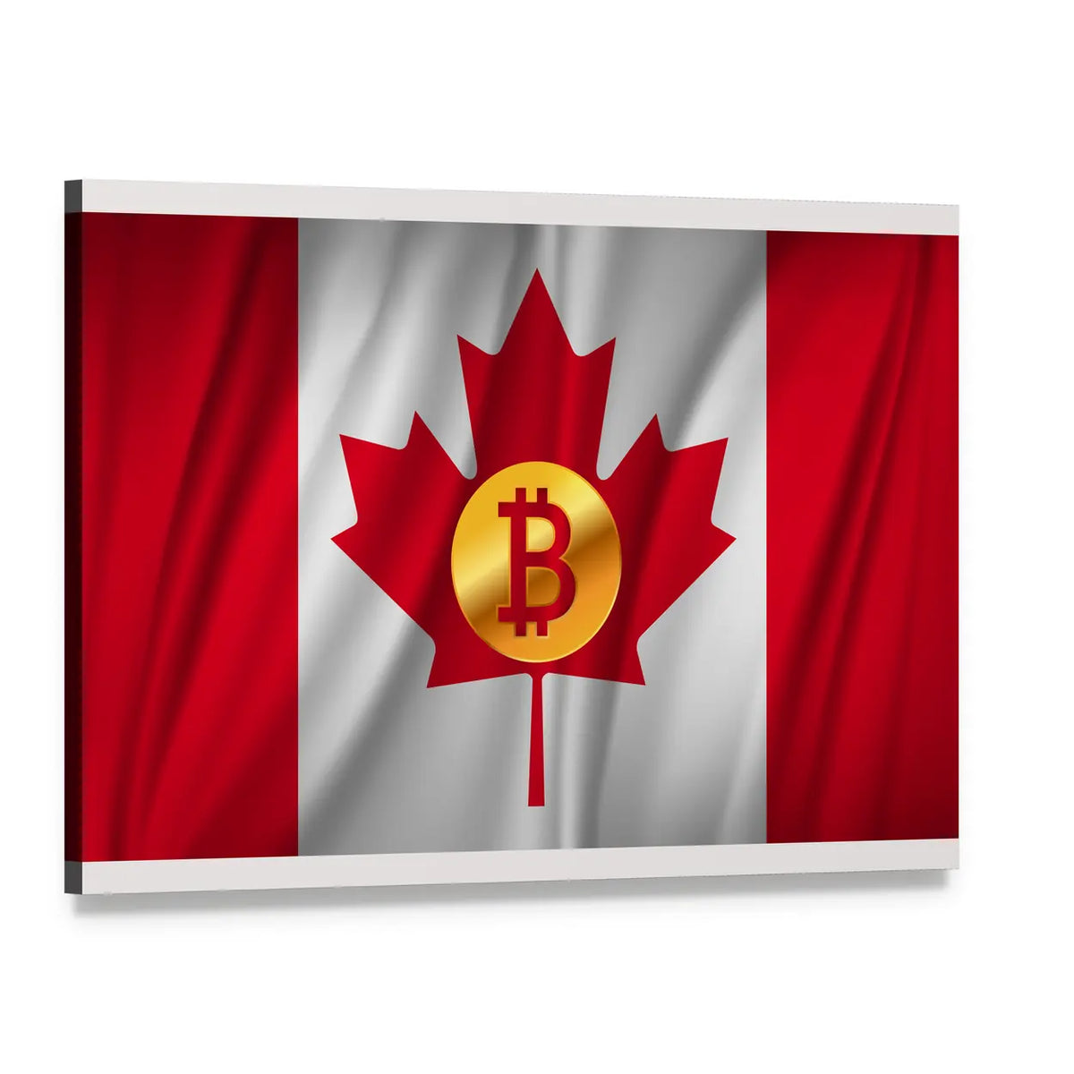 Bitcoin on the Canadian Flag Canvas Wall Art, single panel gallery wrapped canvas, angled product view