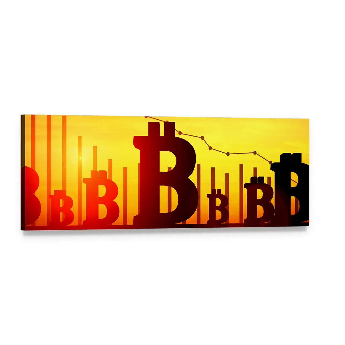 Bitcoin Price Graph Illustration Panoramic Canvas Wall Art, single panel gallery wrapped canvas, angled product view
