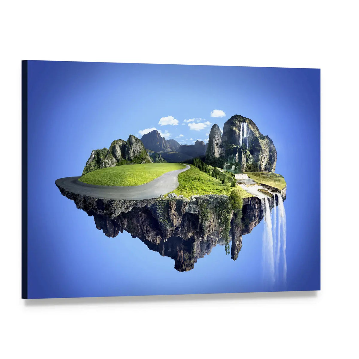 Floating Island with Waterfall Canvas Wall Art, single panel gallery wrapped canvas, angled product view