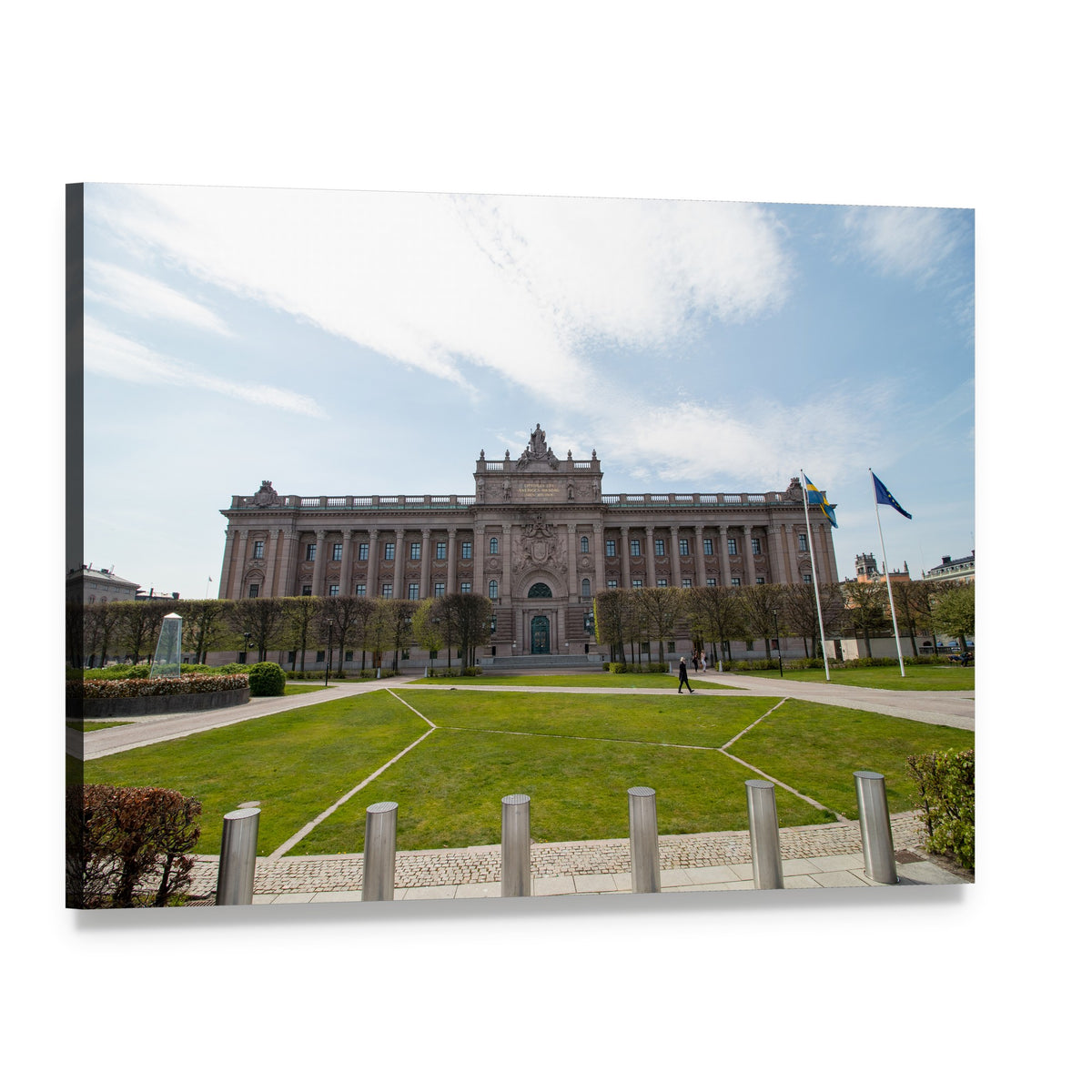 Swedish Parliament Building Canvas Wall Art, single panel gallery wrapped canvas, angled product view