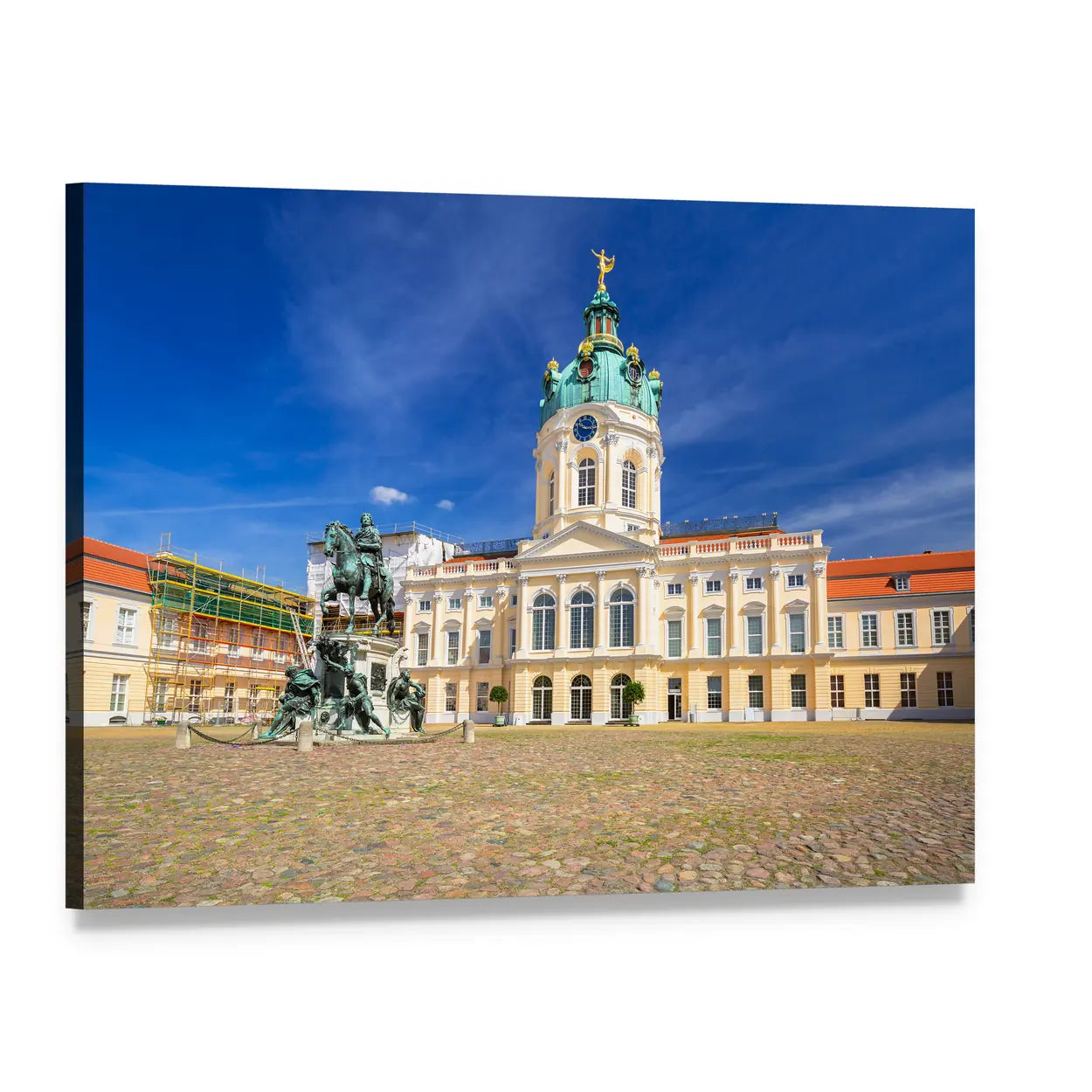 Charlottenburg Palace Courtyard with Equestrian Statue Canvas Wall Art, single panel gallery wrapped canvas, angled product view