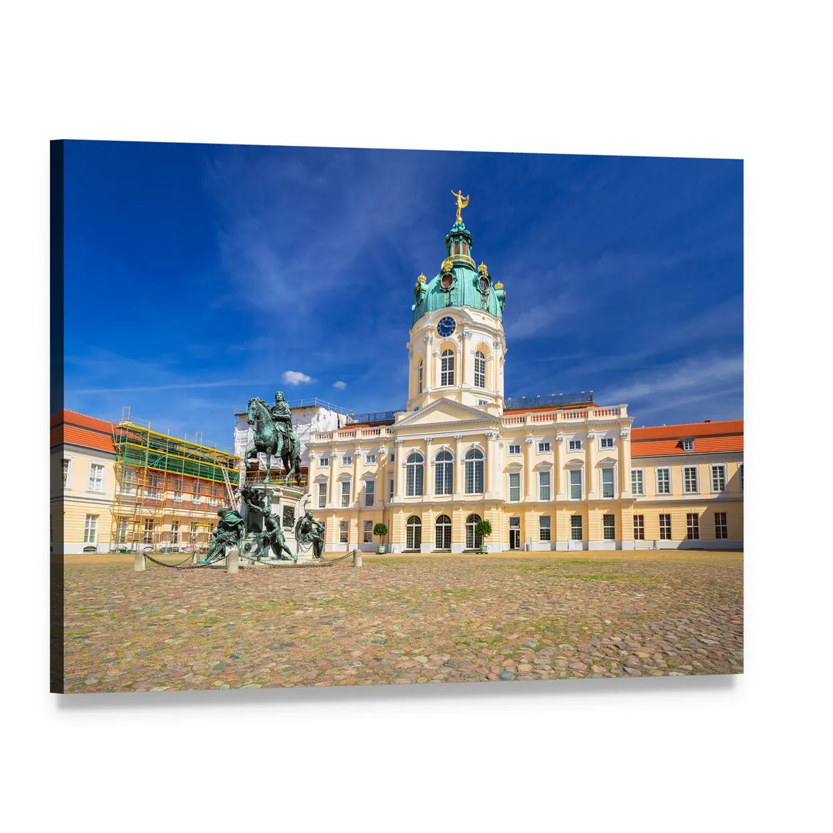 Charlottenburg Palace Courtyard with Equestrian Statue Canvas Wall Art, single panel gallery wrapped canvas, angled product view