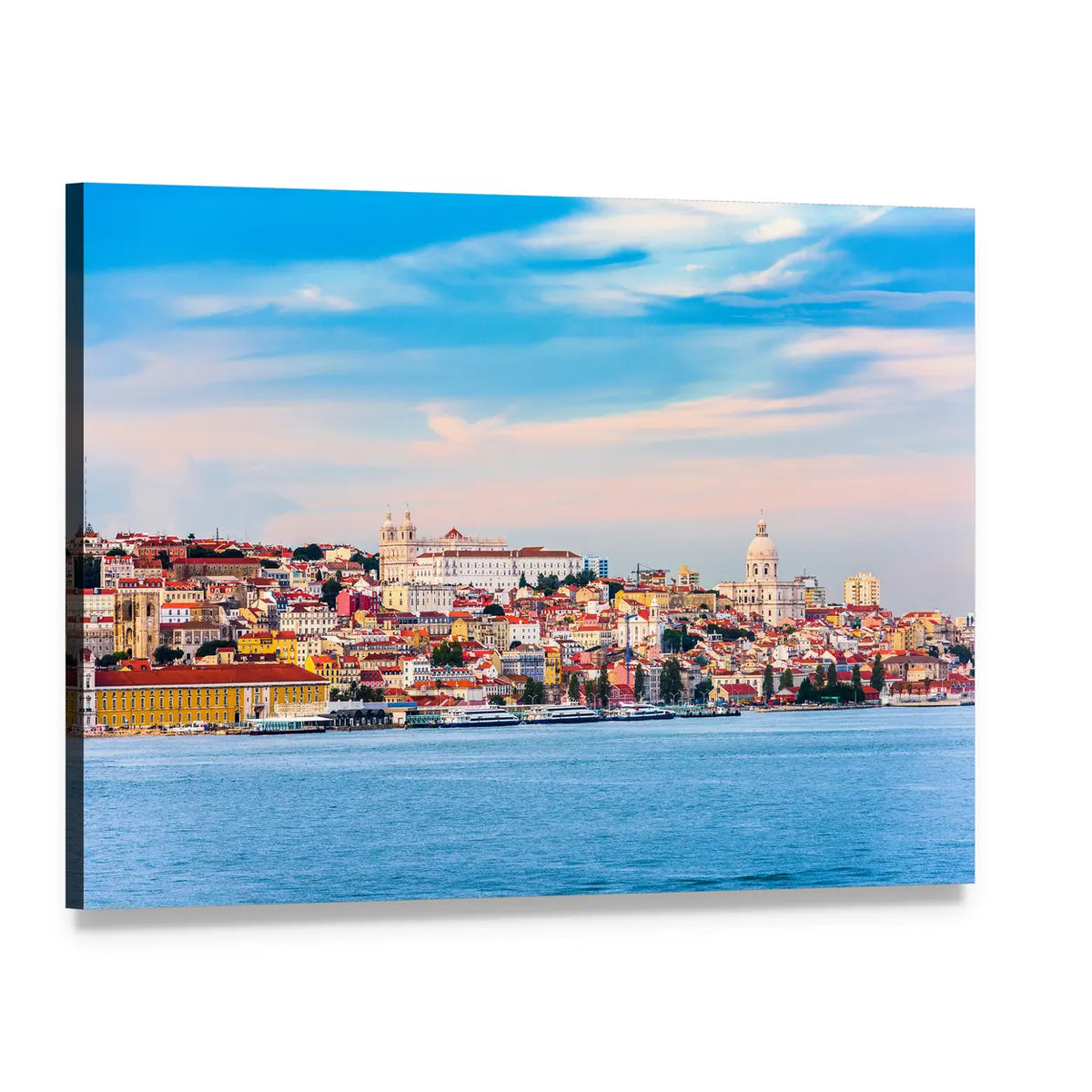 Portugal Skyline on the Tagus River Canvas Wall Art, single panel gallery wrapped canvas, angled product view