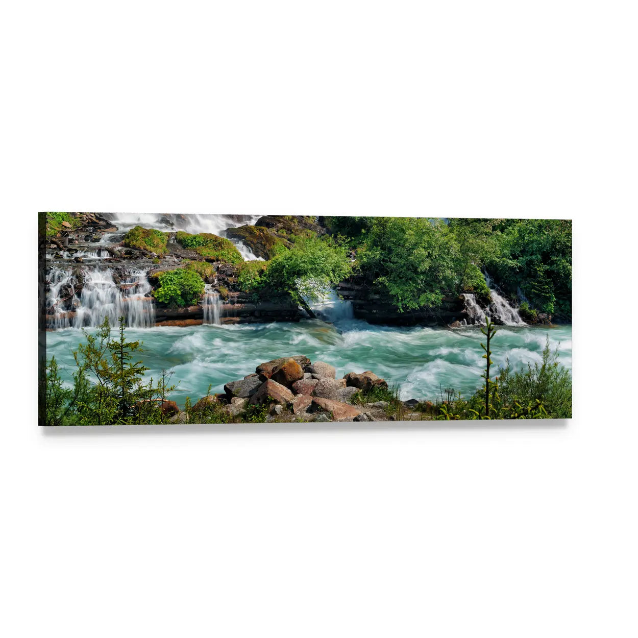 Schleierfall Waterfall Over River Rapids Panoramic Canvas Wall Art, single panel gallery wrapped canvas, angled product view