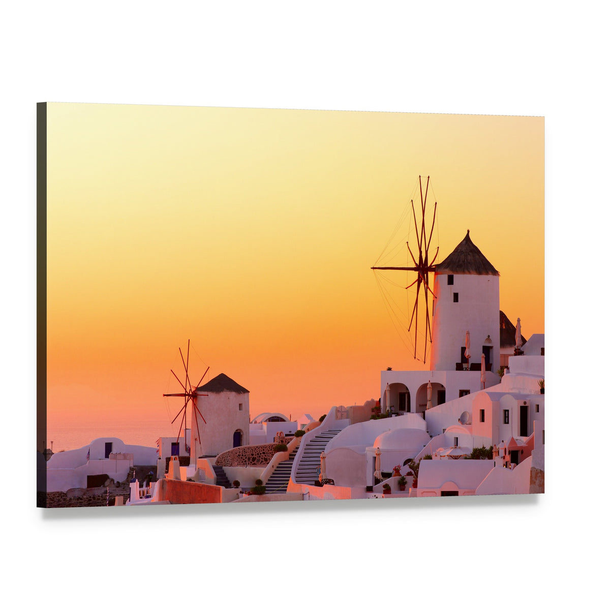 Sunset Over Santorini Island Canvas Wall Art, single panel gallery wrapped canvas, angled product view