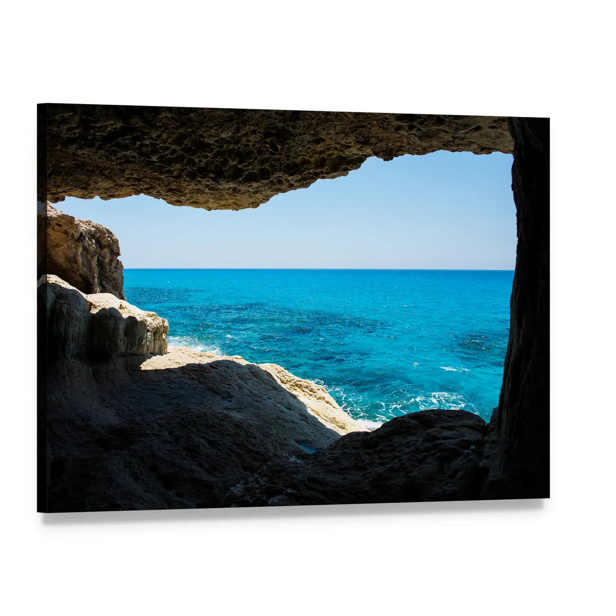 Ocean View Through Sea Cave Canvas Wall Art, single panel gallery wrapped canvas, angled product view