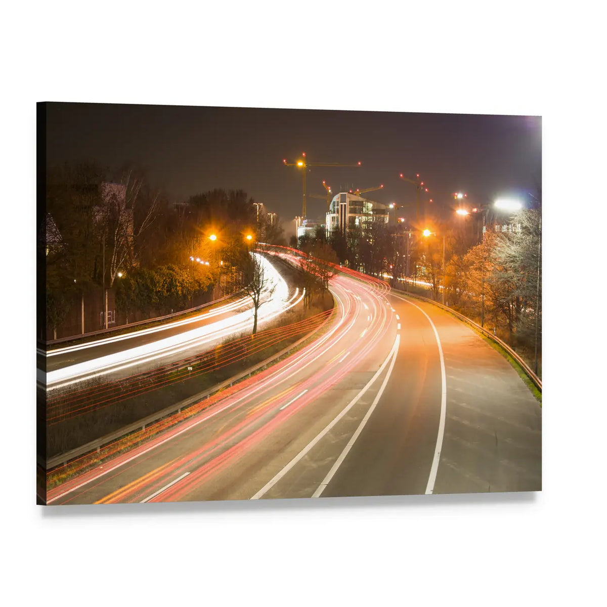 Duesseldorf Night Highway Light Trails Canvas Wall Art, single panel gallery wrapped canvas, angled product view