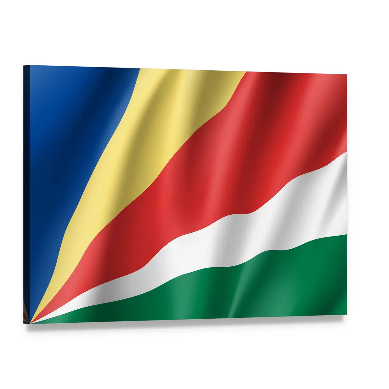 Seychelles Flag in Motion Canvas Wall Art, single panel gallery wrapped canvas, angled product view