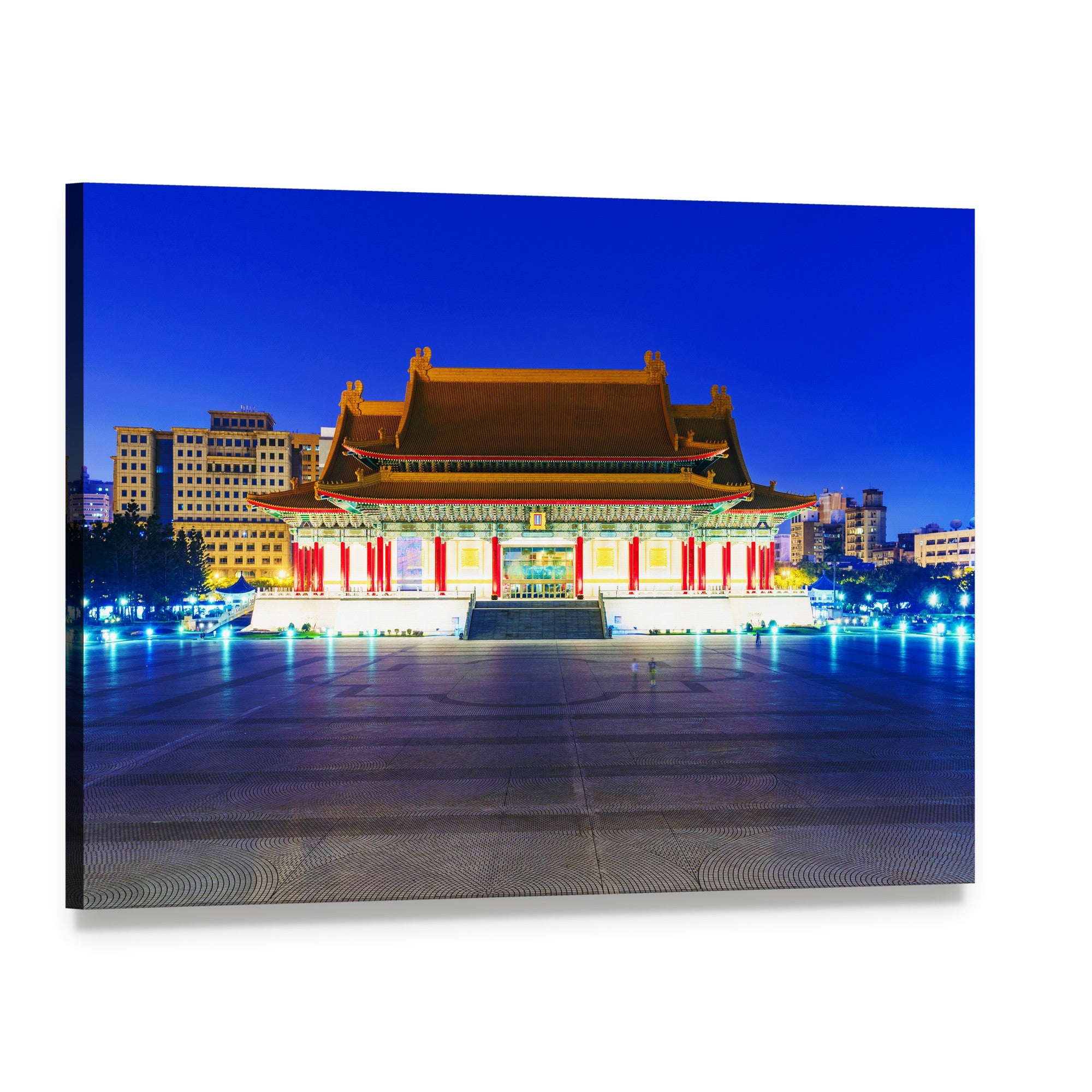 Taipei National Theater at Night Canvas Wall Art, single panel gallery wrapped canvas, angled product view