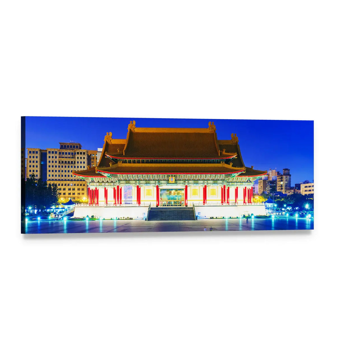 Taipei National Theater Night Skyline Panoramic Canvas Wall Art, single panel gallery wrapped canvas, angled product view