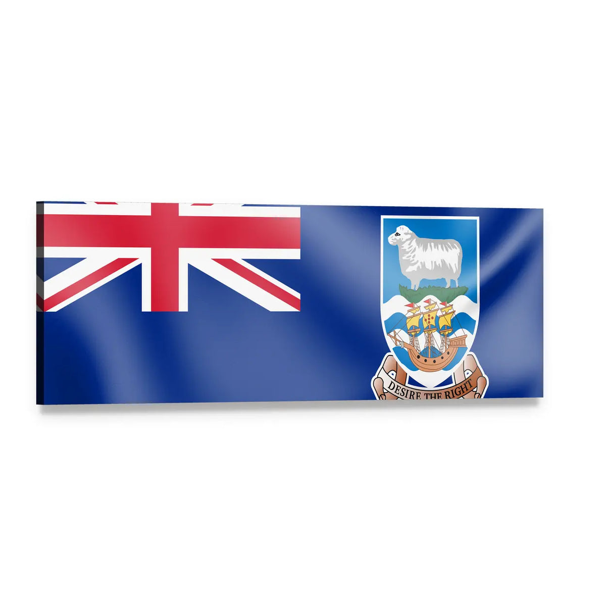 Falkland Islands Flag with Coat of Arms Panoramic Canvas Wall Art, single panel gallery wrapped canvas, angled product view