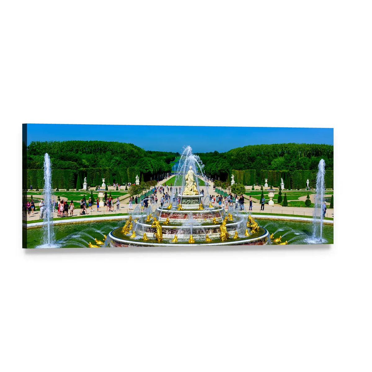 Latona Fountain in France Panoramic Canvas Wall Art, single panel gallery wrapped canvas, angled product view