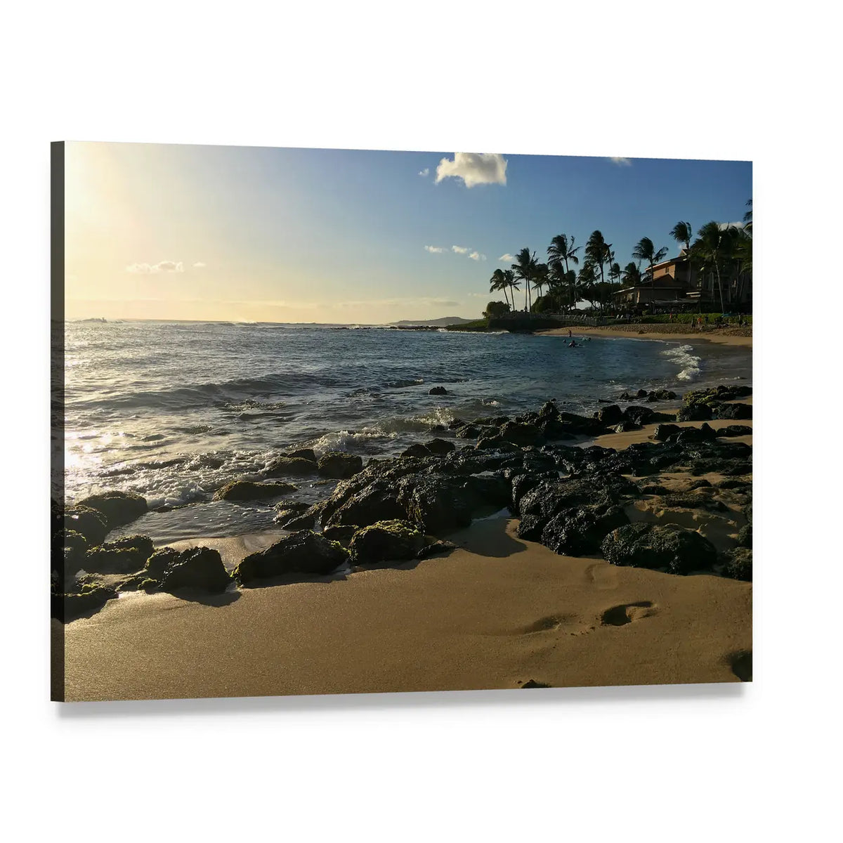 Poipu Beach Park Sunset on Kauai Canvas Wall Art, single panel gallery wrapped canvas, angled product view