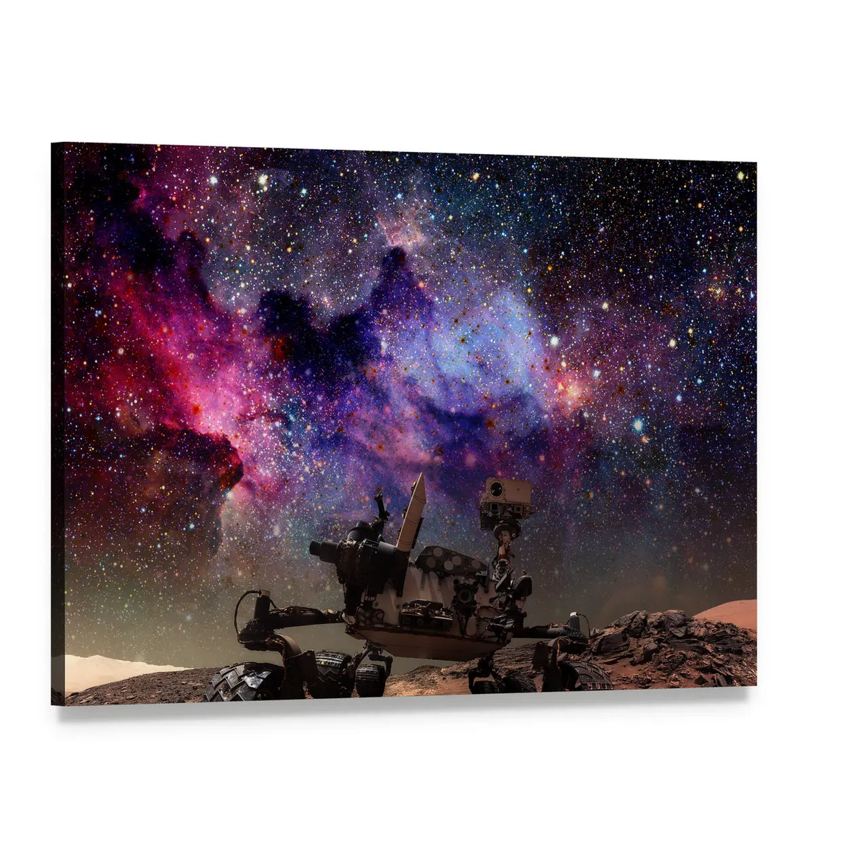 Curiosity Rover Under Nebula Sky Canvas Wall Art, single panel gallery wrapped canvas, angled product view