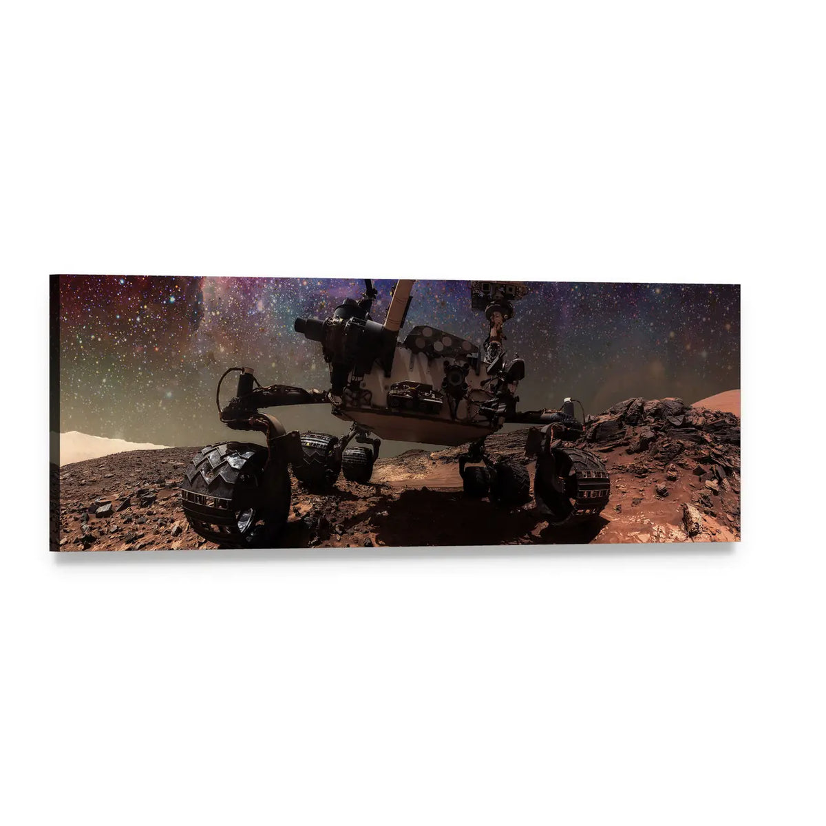 Curiosity Rover on Mars Panoramic Canvas Wall Art, single panel gallery wrapped canvas, angled product view