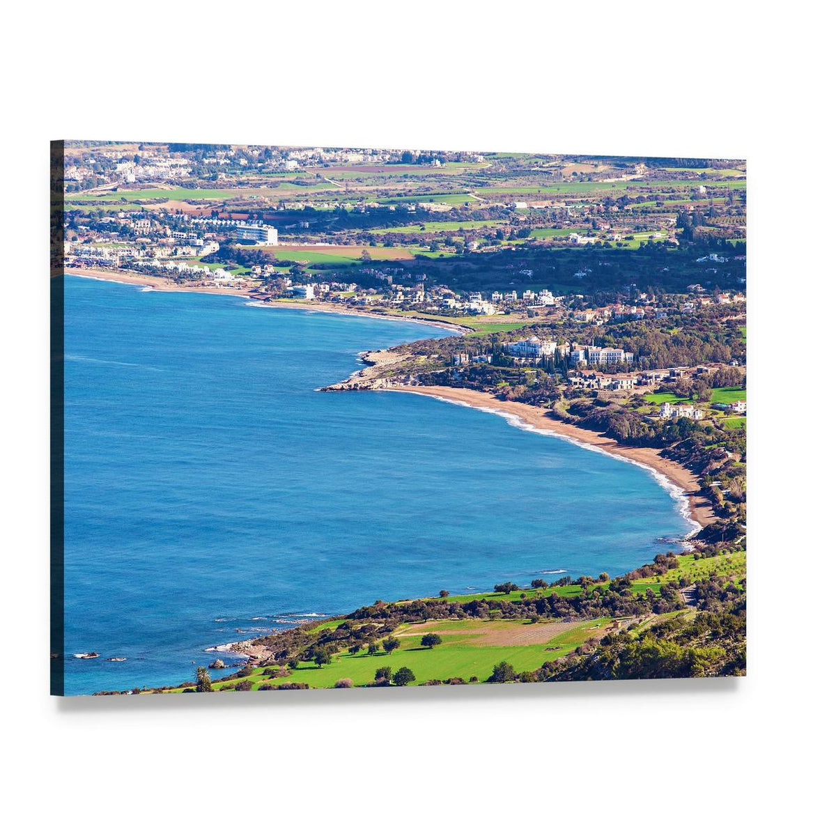 Latchi Coastline Aerial View Canvas Wall Art, single panel gallery wrapped canvas, angled product view