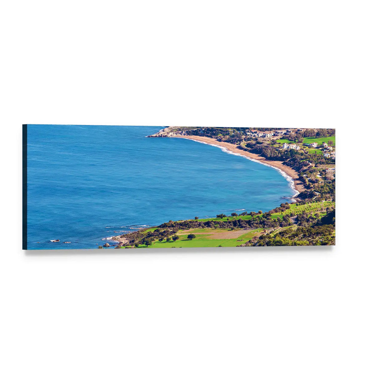 Latchi Bay, Cyprus Coastline Panoramic Canvas Wall Art, single panel gallery wrapped canvas, angled product view