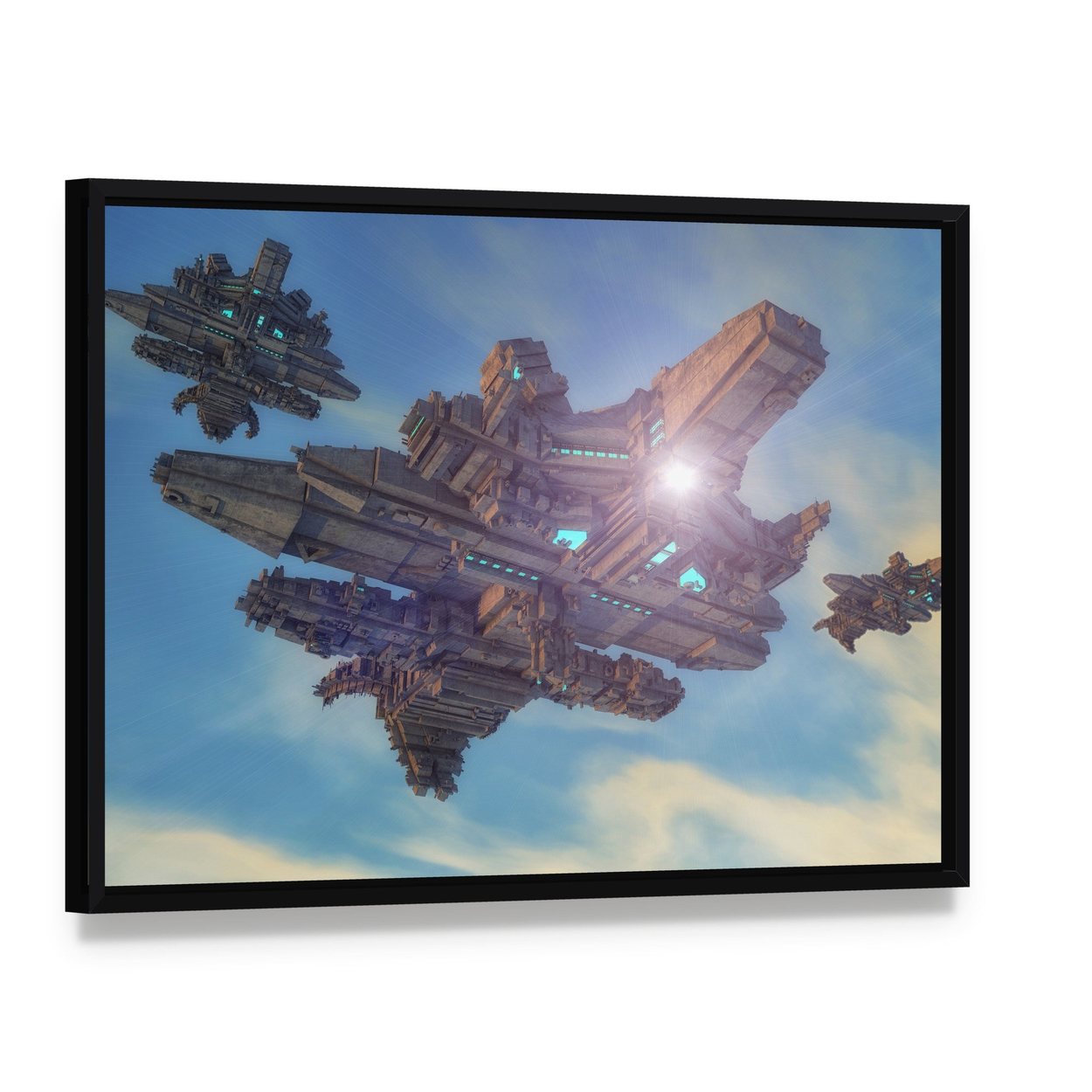 Unidentified Alien Ship Canvas Wall Art, framed canvas in a black floater frame, angled product view