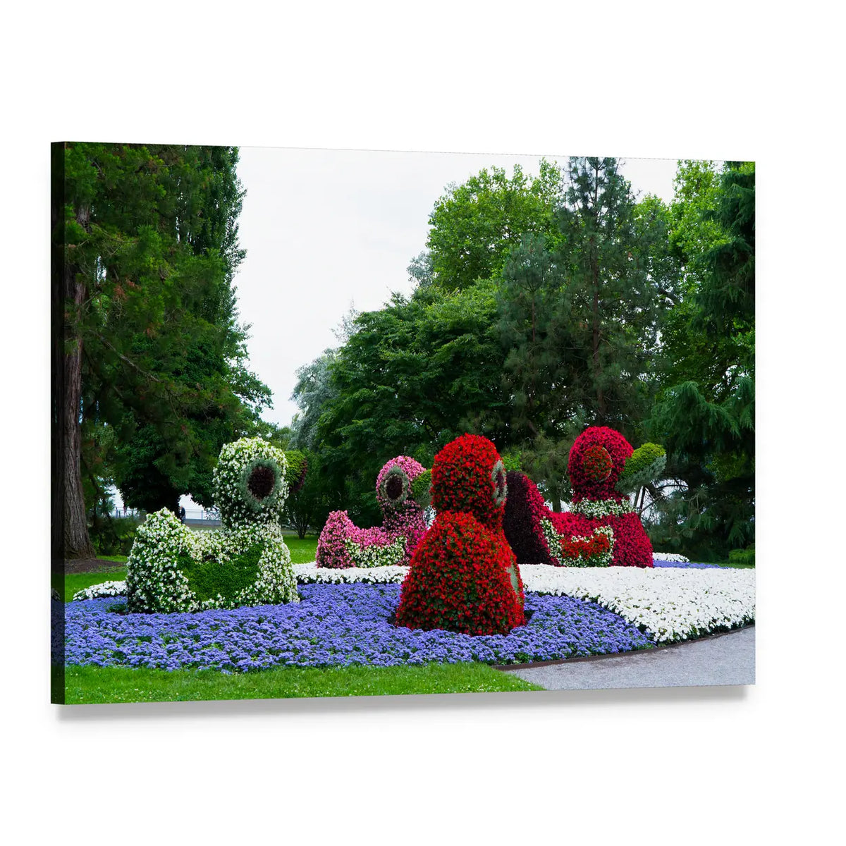 Duck-shaped Flower Sculptures Canvas Wall Art, single panel gallery wrapped canvas, angled product view