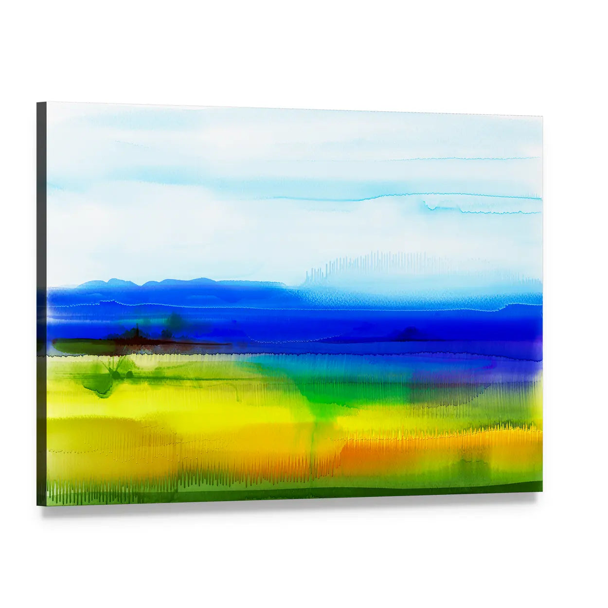 Semi-abstract Agricultural Fields Canvas Wall Art, single panel gallery wrapped canvas, angled product view