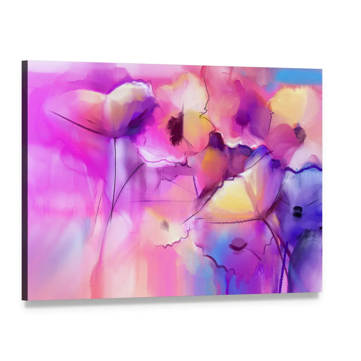 Watercolor Tulip Blooms Canvas Wall Art, single panel gallery wrapped canvas, angled product view