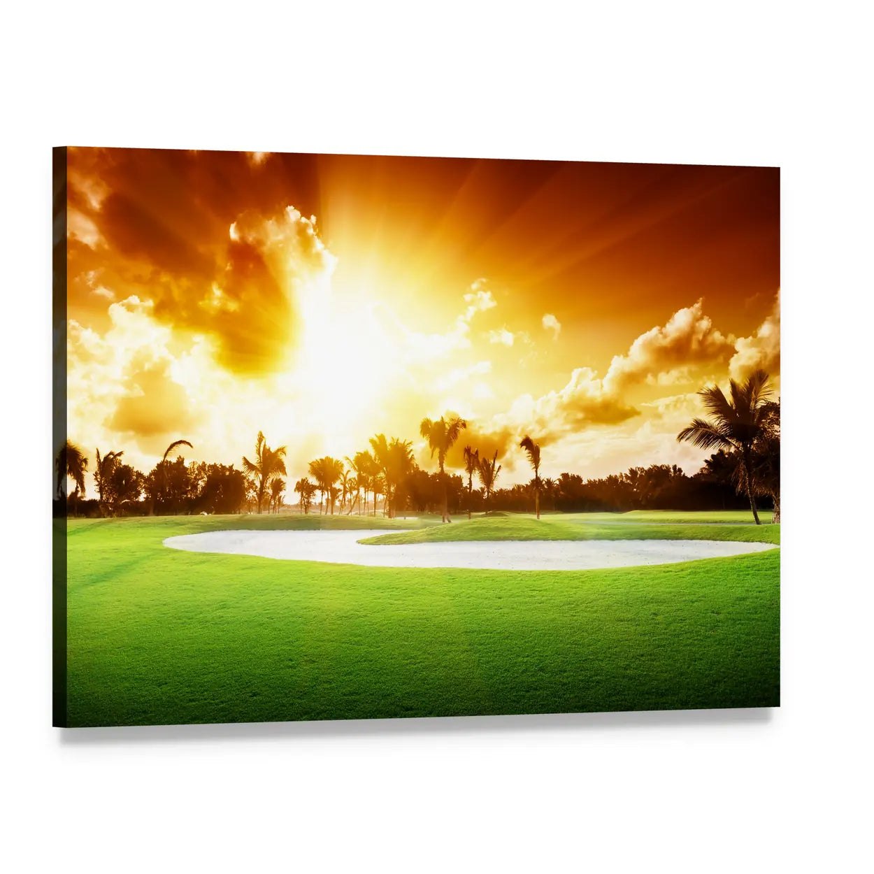 Rising Sun Over Golf Course Canvas Wall Art, single panel gallery wrapped canvas, angled product view