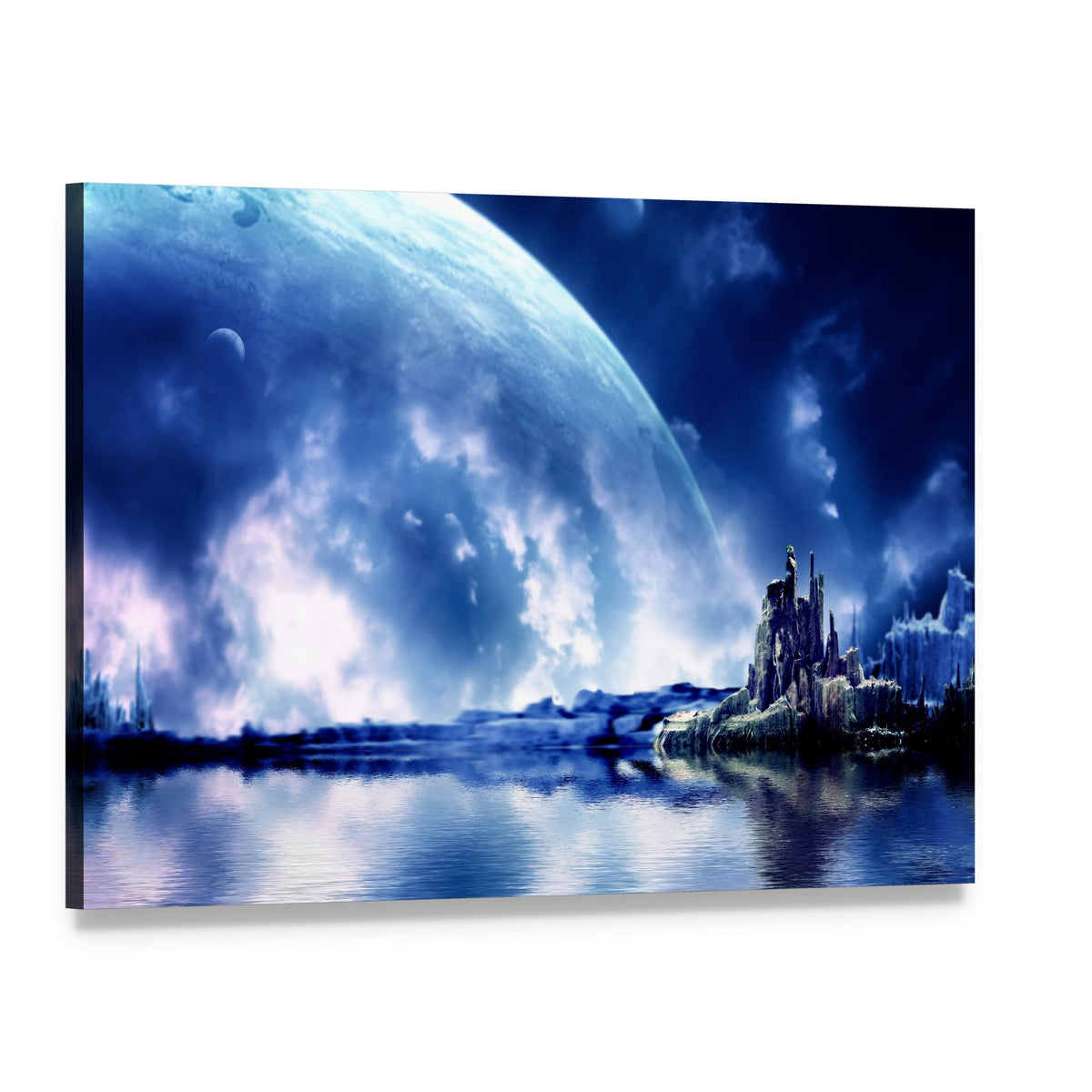 Island Castle on an Alien Planet Canvas Wall Art, single panel gallery wrapped canvas, angled product view
