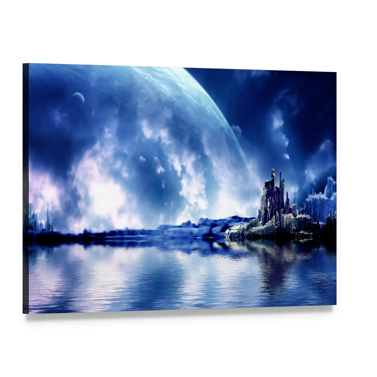 Island Castle on an Alien Planet Canvas Wall Art, single panel gallery wrapped canvas, angled product view
