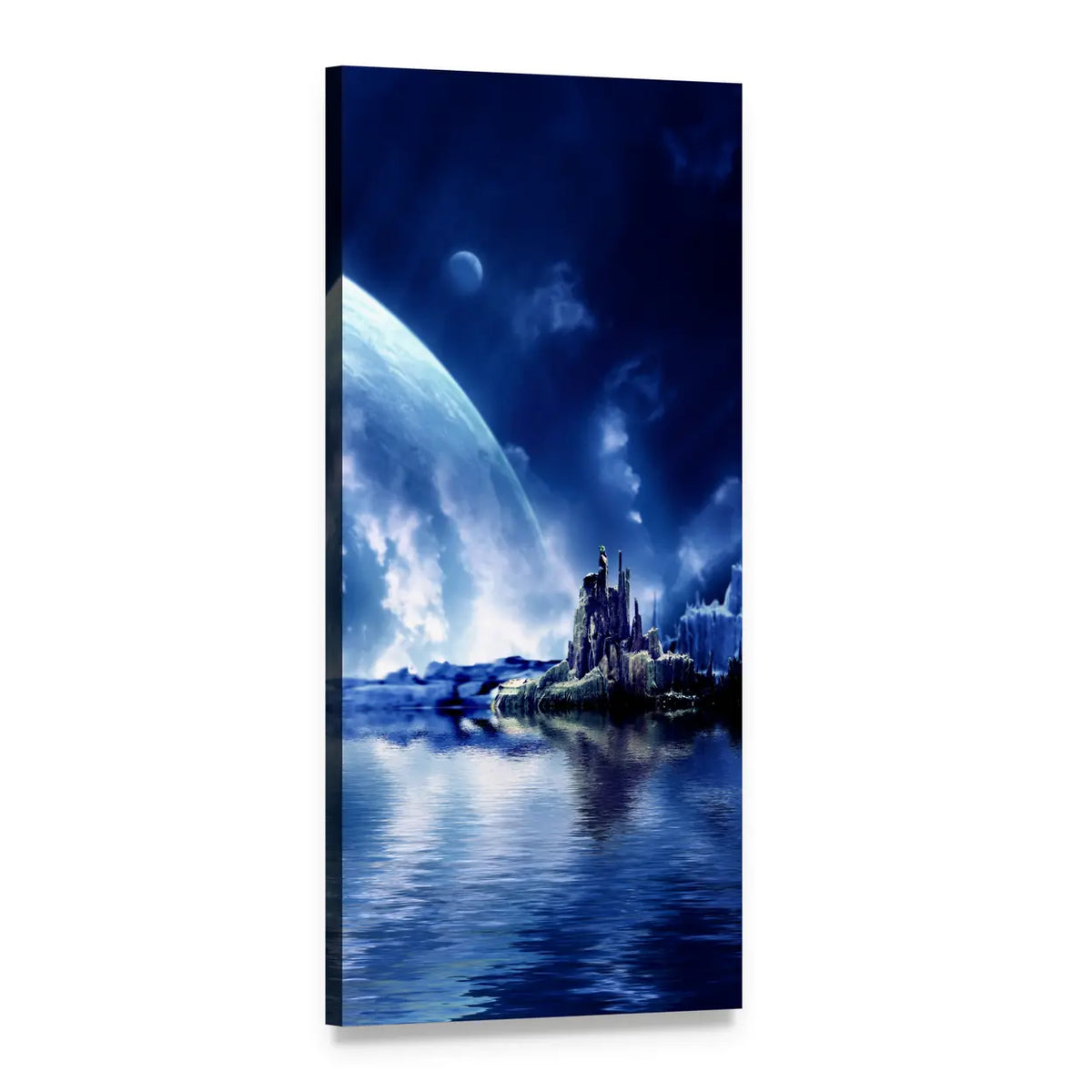 Alien Islet Under Cosmic Sky Vertical Canvas Wall Art, 1 panel 1 Vertical layout gallery wrapped canvas set, angled product view
