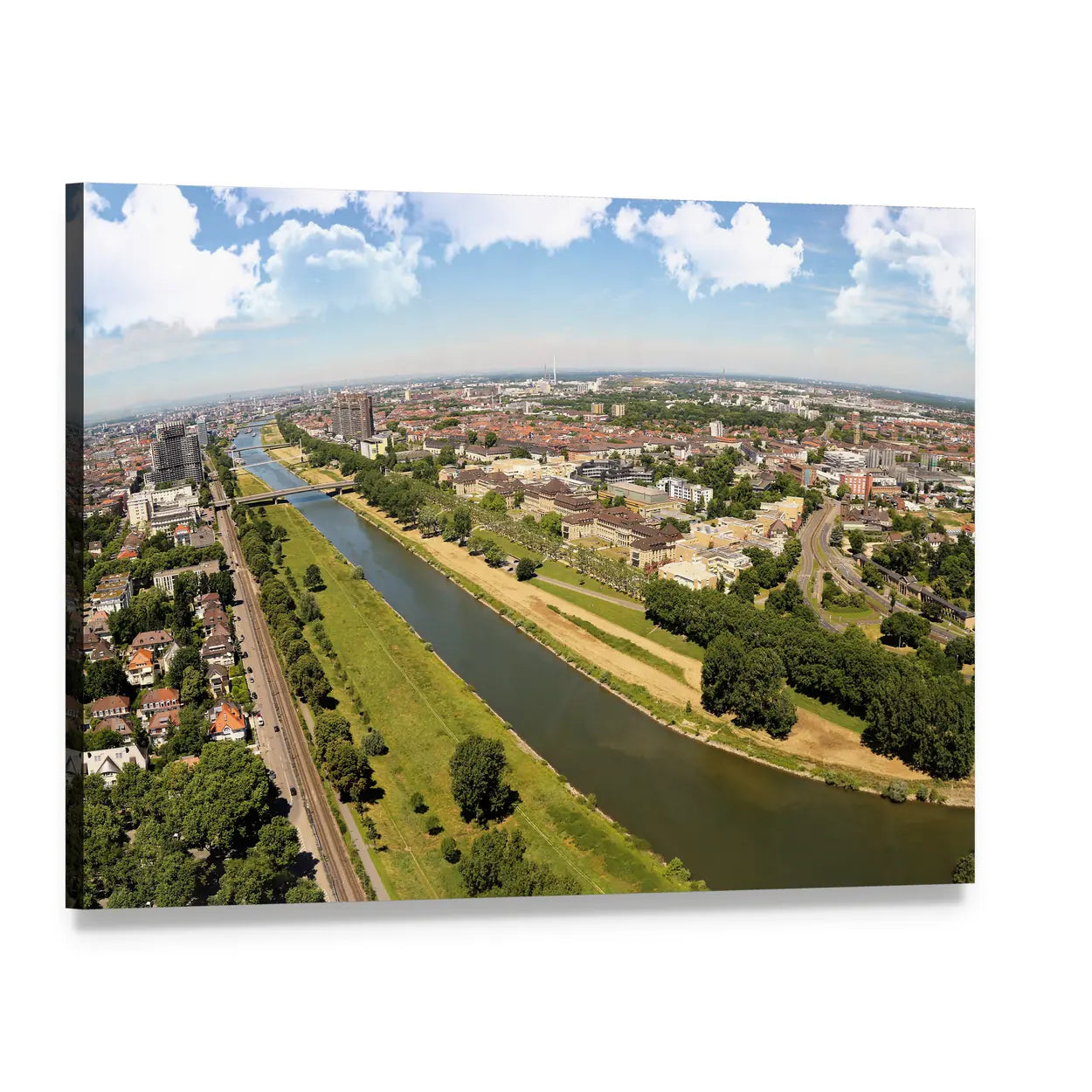 Mannheim Cityscape Over the River Canvas Wall Art, single panel gallery wrapped canvas, angled product view