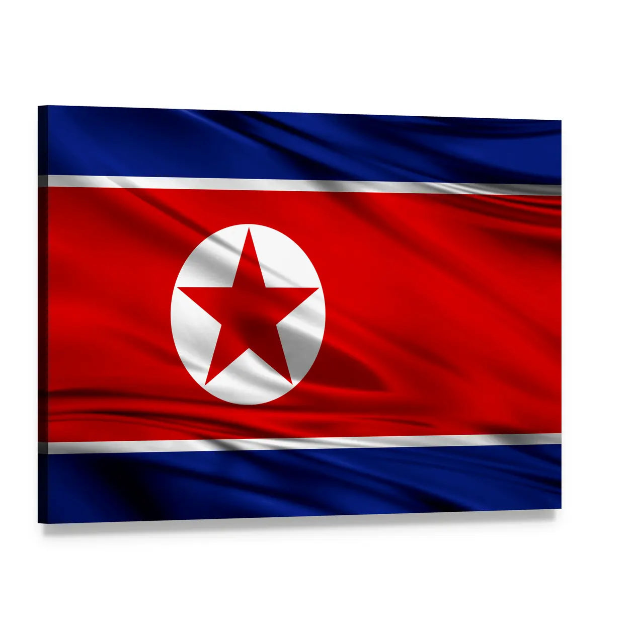 Realistic North Korean Flag Canvas Wall Art, single panel gallery wrapped canvas, angled product view