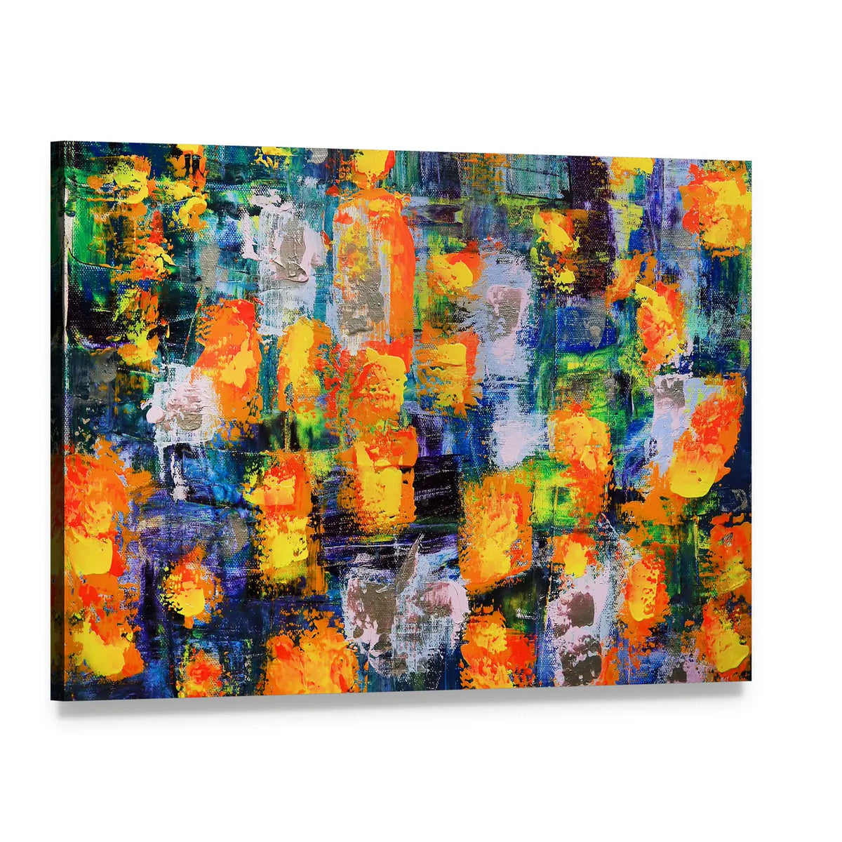 Abstract Fire Flames in Textured Color Grid Canvas Wall Art, single panel gallery wrapped canvas, angled product view