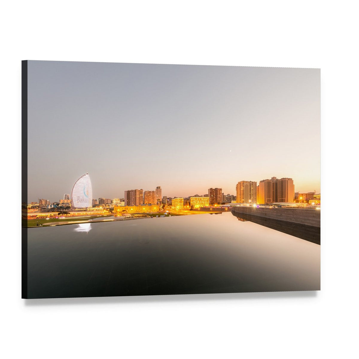 Baku Skyline at Sunset Canvas Wall Art, single panel gallery wrapped canvas, angled product view