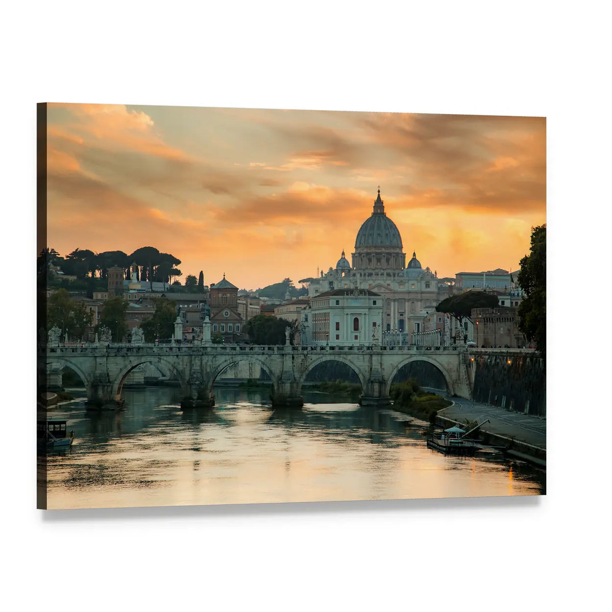 St. Peter's Basilica Over the Tiber at Sunset Canvas Wall Art, single panel gallery wrapped canvas, angled product view