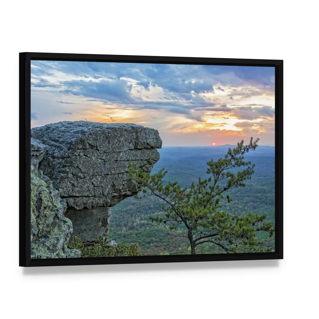 Sunset at Cheaha Mountain State Park Canvas Wall Art, framed canvas in a black floater frame, angled product view
