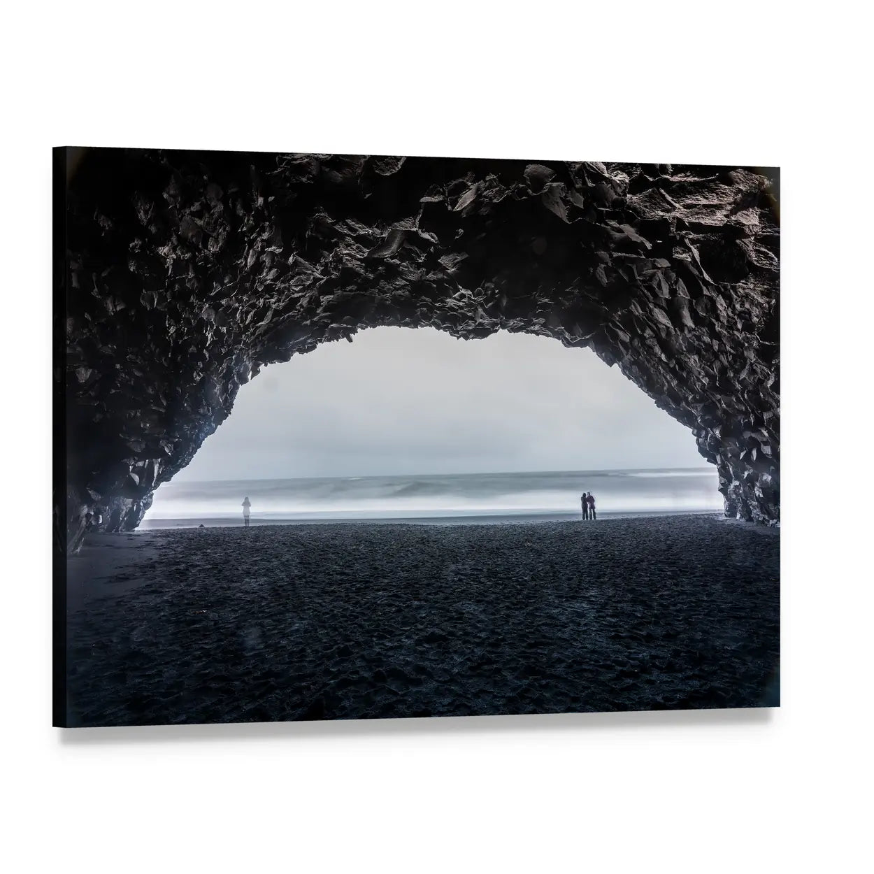 Basalt Sea Cave on Black Sand Beach Canvas Wall Art, single panel gallery wrapped canvas, angled product view