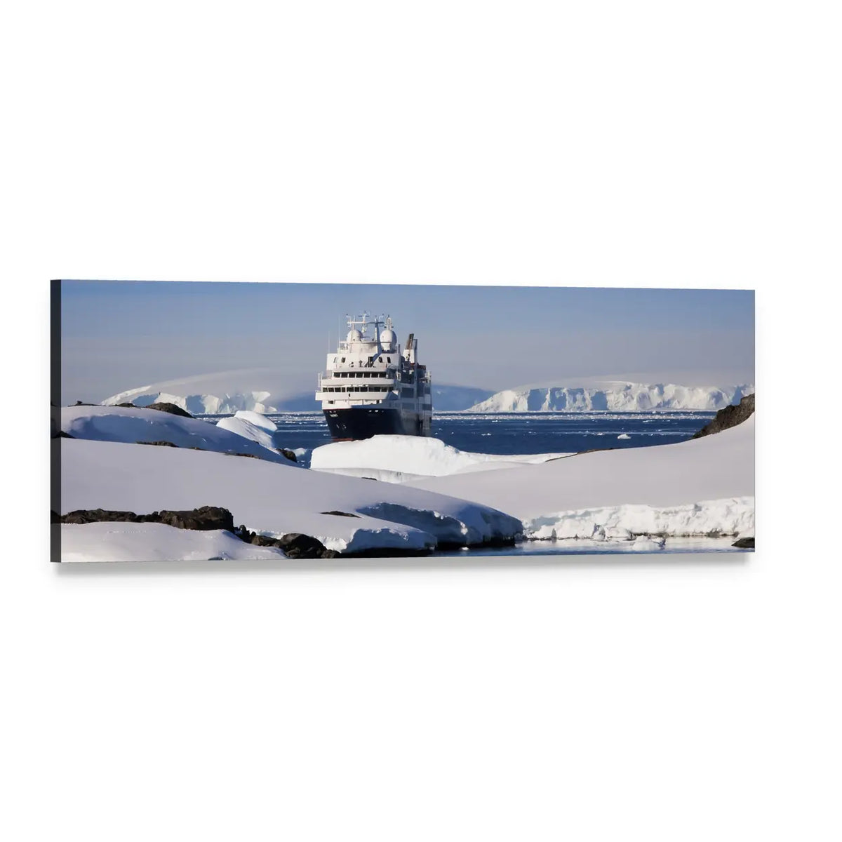 Cruise Ship in Antarctica Panoramic Canvas Wall Art, single panel gallery wrapped canvas, angled product view