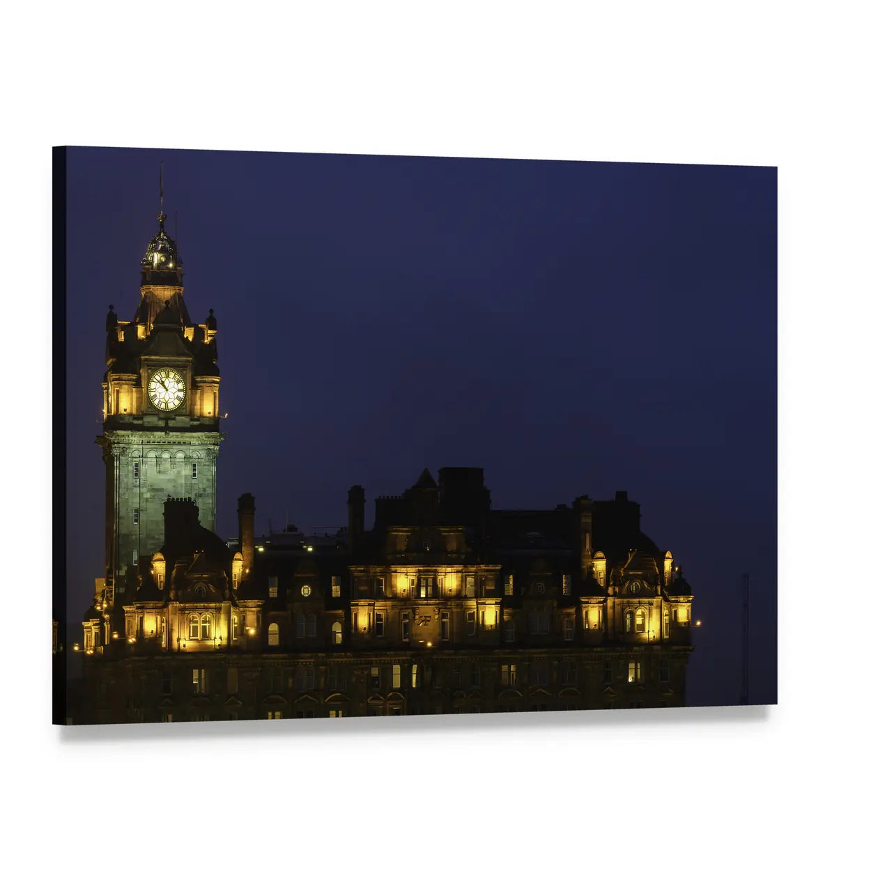 Balmoral Hotel Night View Canvas Wall Art, single panel gallery wrapped canvas, angled product view