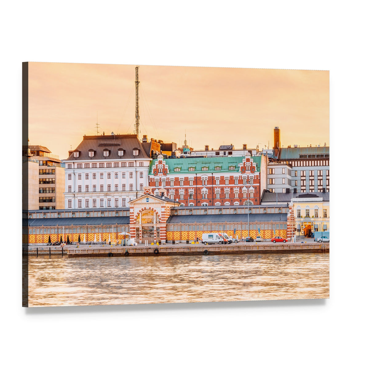 Historic Waterfront Market Hall in Summer Canvas Wall Art, single panel gallery wrapped canvas, angled product view