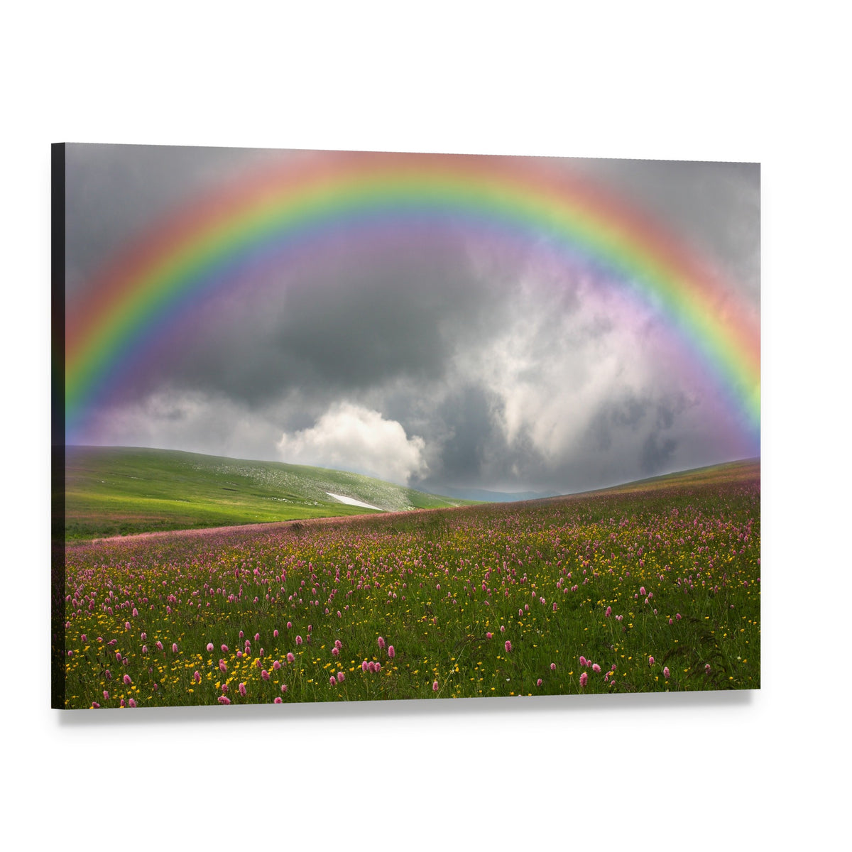 Rainbow on Dark Sky Canvas Wall Art, single panel gallery wrapped canvas, angled product view