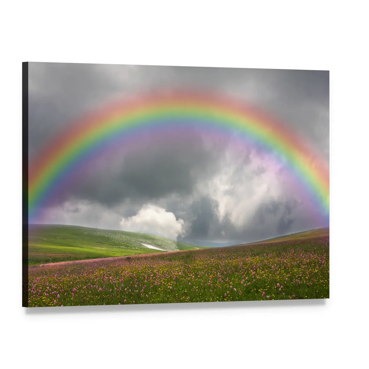 Rainbow Over Wildflower Hills Canvas Wall Art, single panel gallery wrapped canvas, angled product view