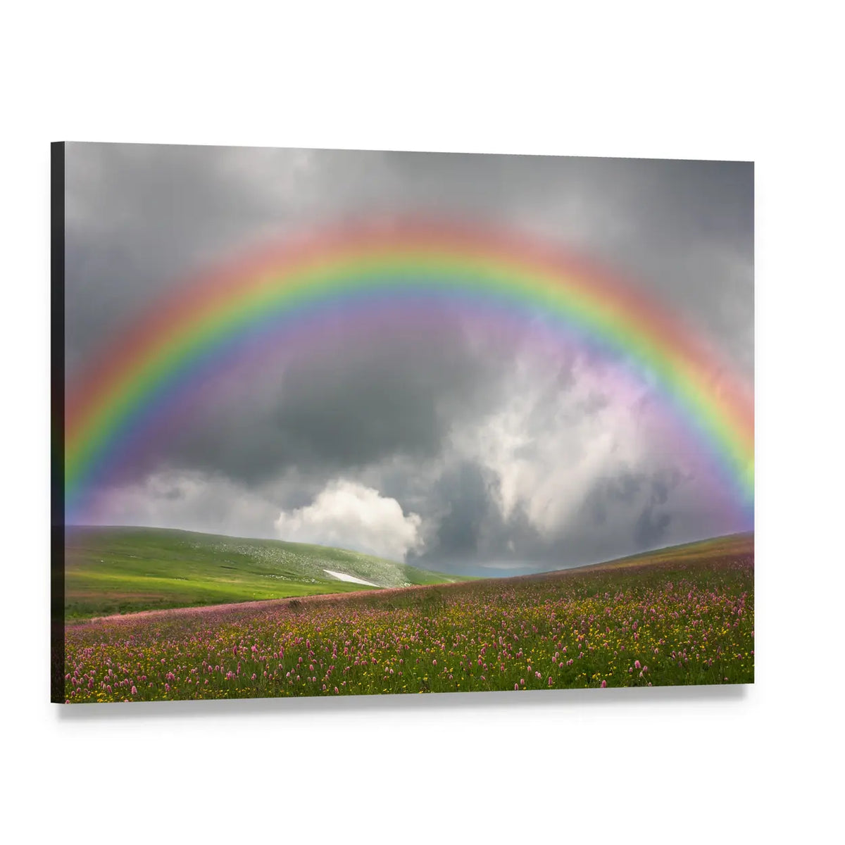Rainbow on Dark Sky Canvas Wall Art, single panel gallery wrapped canvas, angled product view