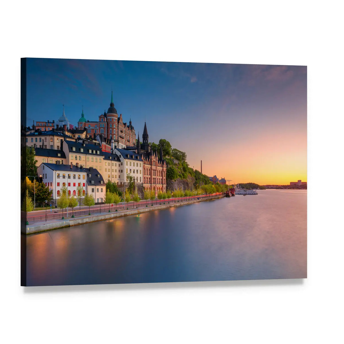 Sweden at Sunset Canvas Wall Art, single panel gallery wrapped canvas, angled product view