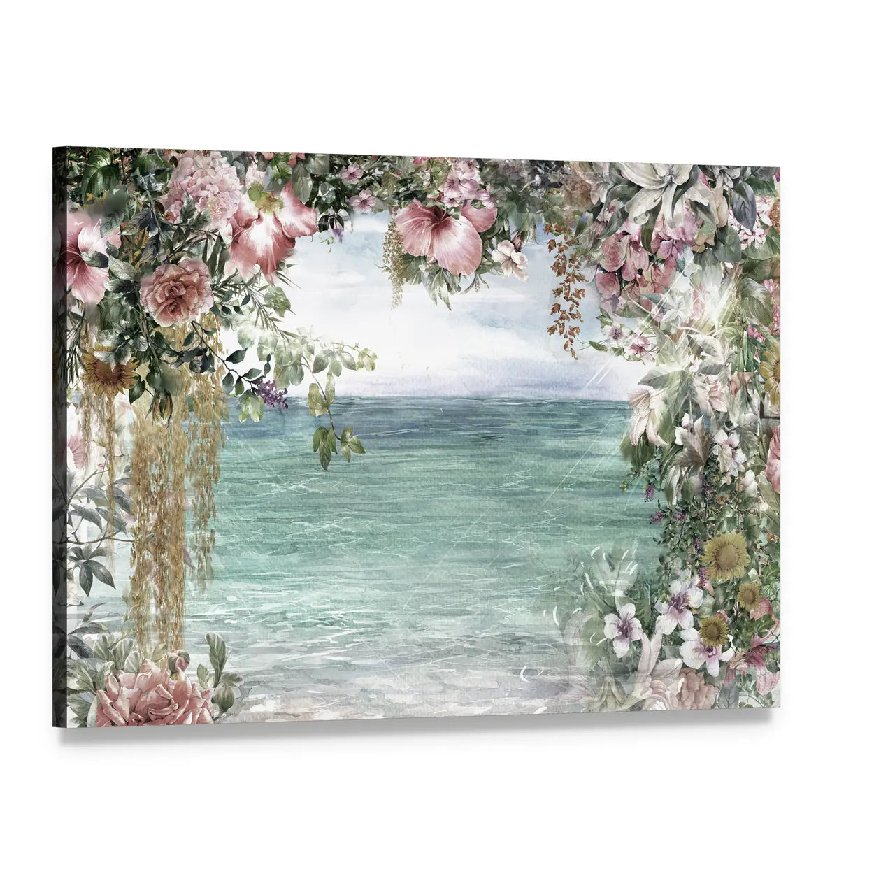Spring Flowers by the Sea Canvas Wall Art, single panel gallery wrapped canvas, angled product view