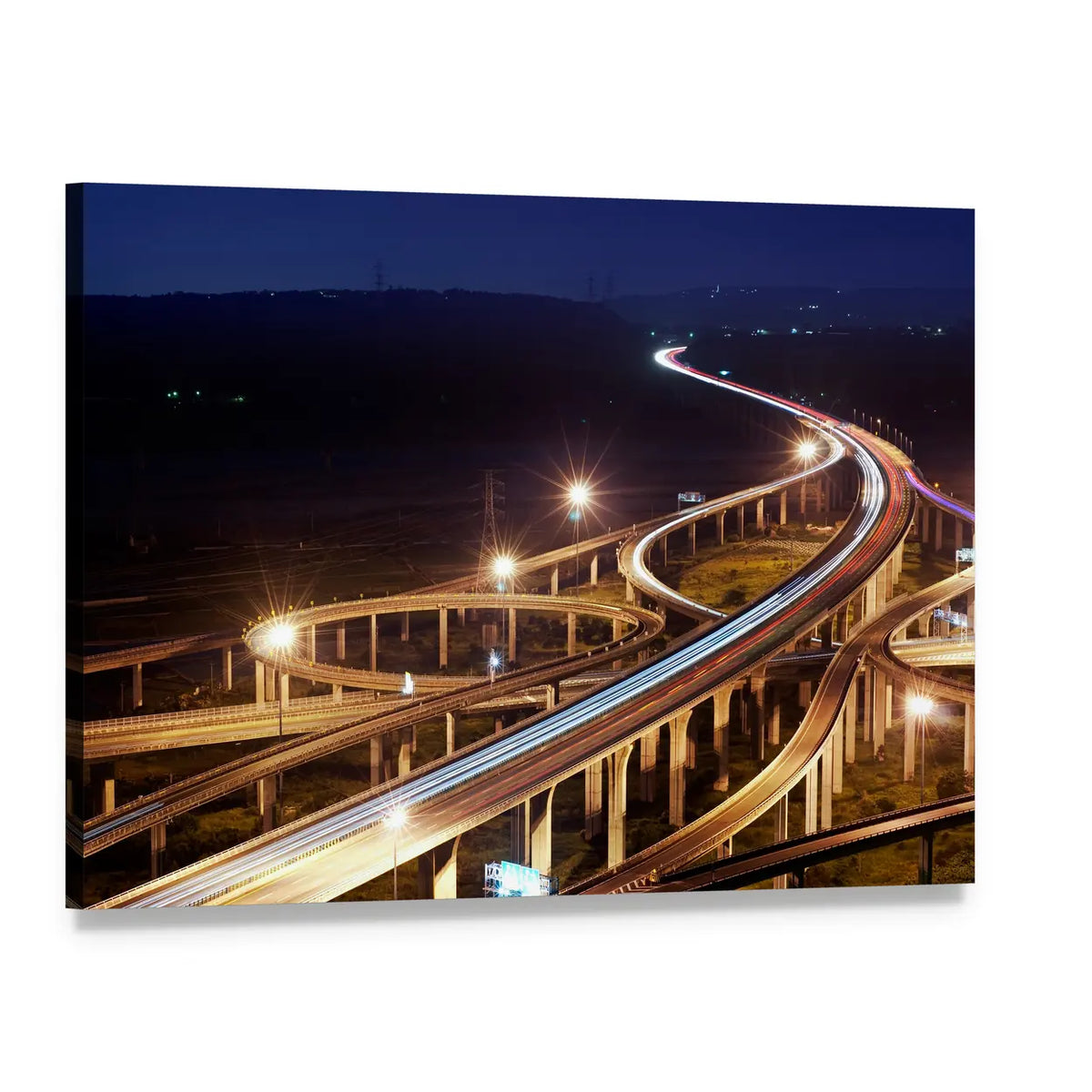 Taiwan Highway at Night Canvas Wall Art, single panel gallery wrapped canvas, angled product view