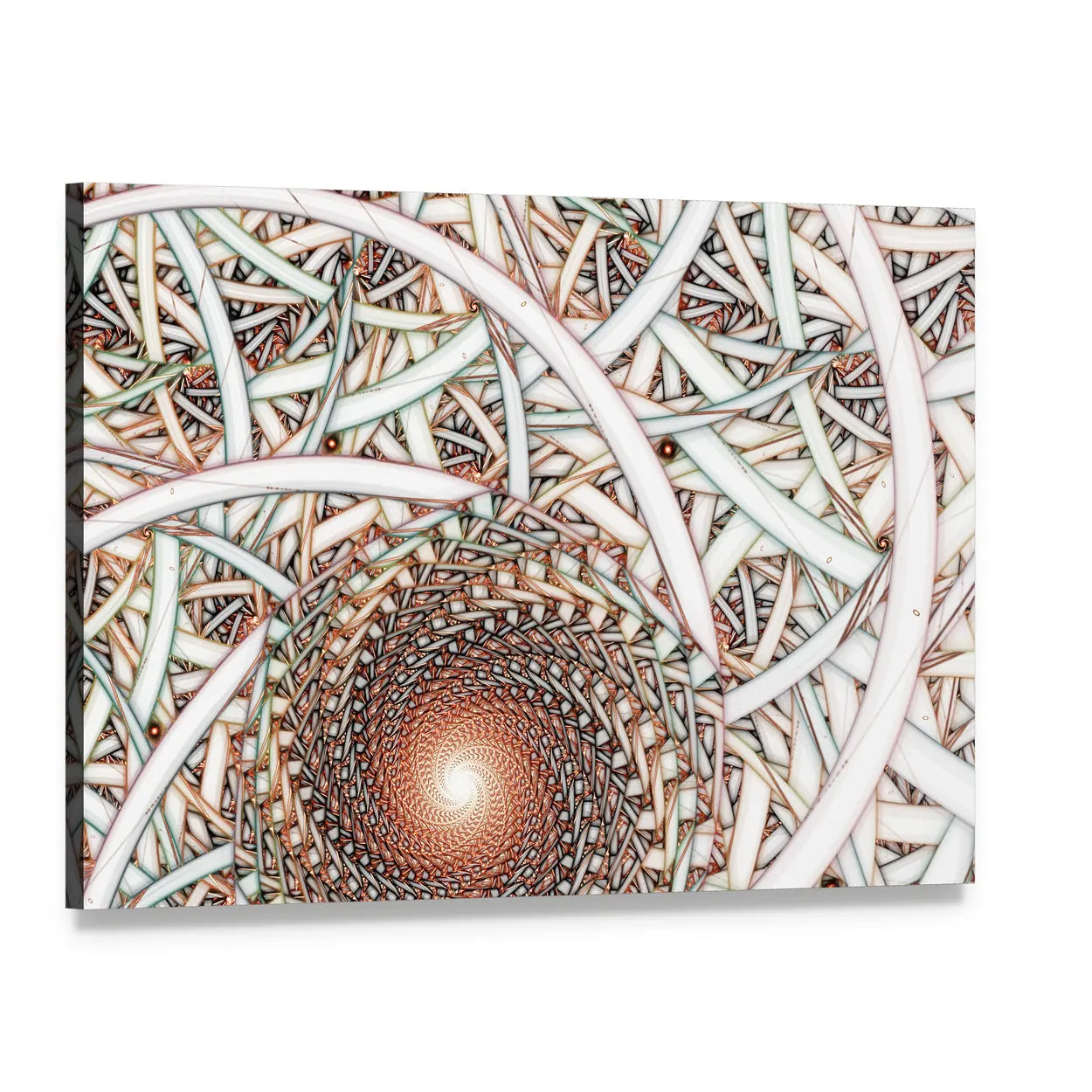 Shiny Fractal Spiral Canvas Wall Art, single panel gallery wrapped canvas, angled product view