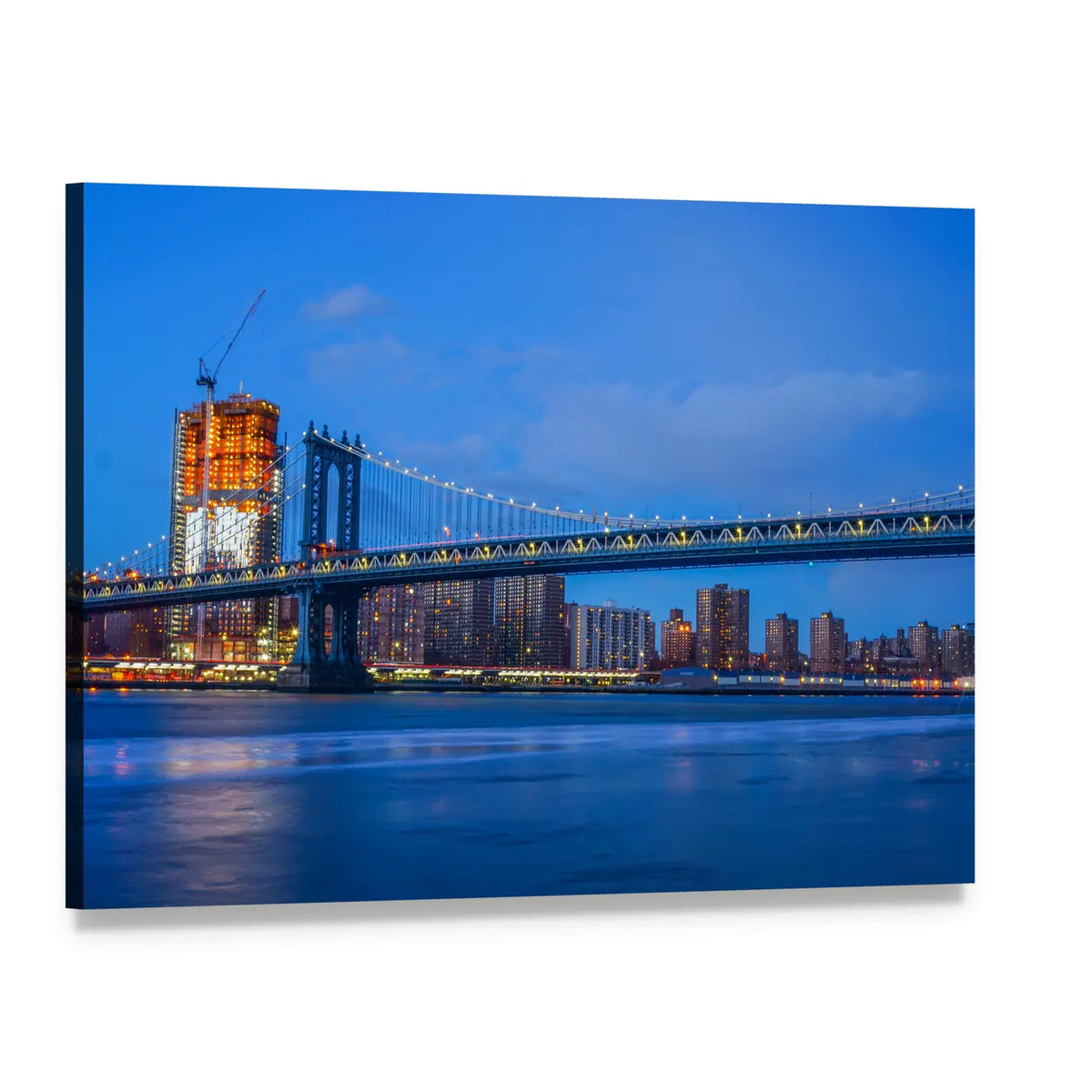 Brooklyn Bridge Over East River Canvas Wall Art, single panel gallery wrapped canvas, angled product view