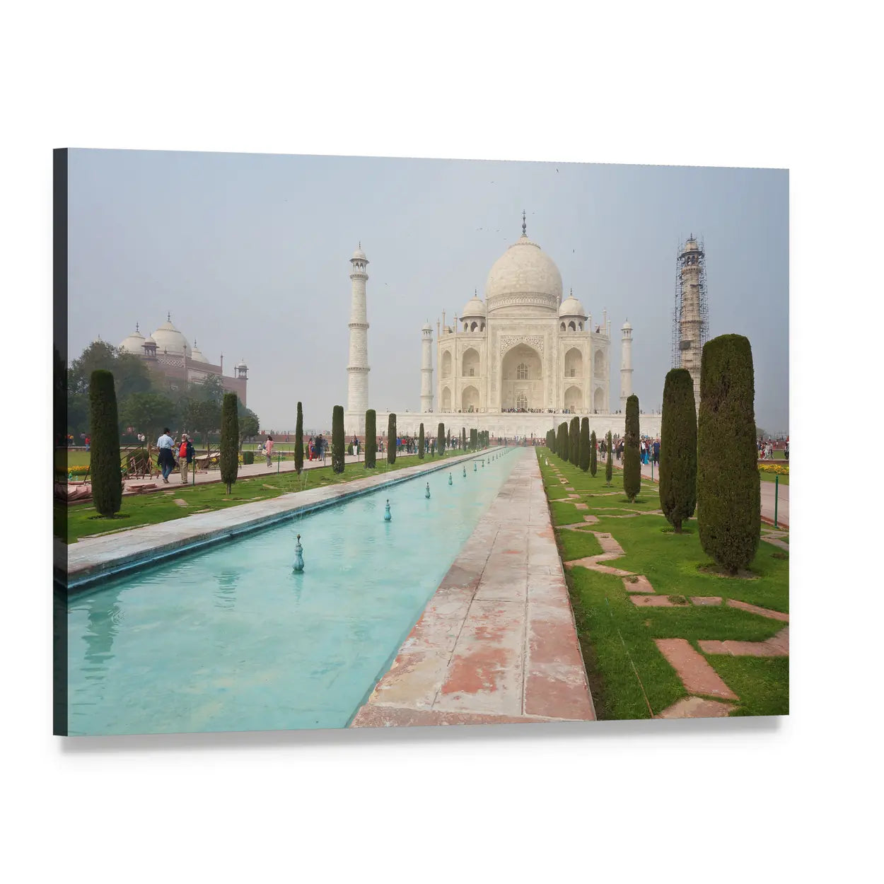 Taj Mahal Reflecting Pool View Canvas Wall Art, single panel gallery wrapped canvas, angled product view