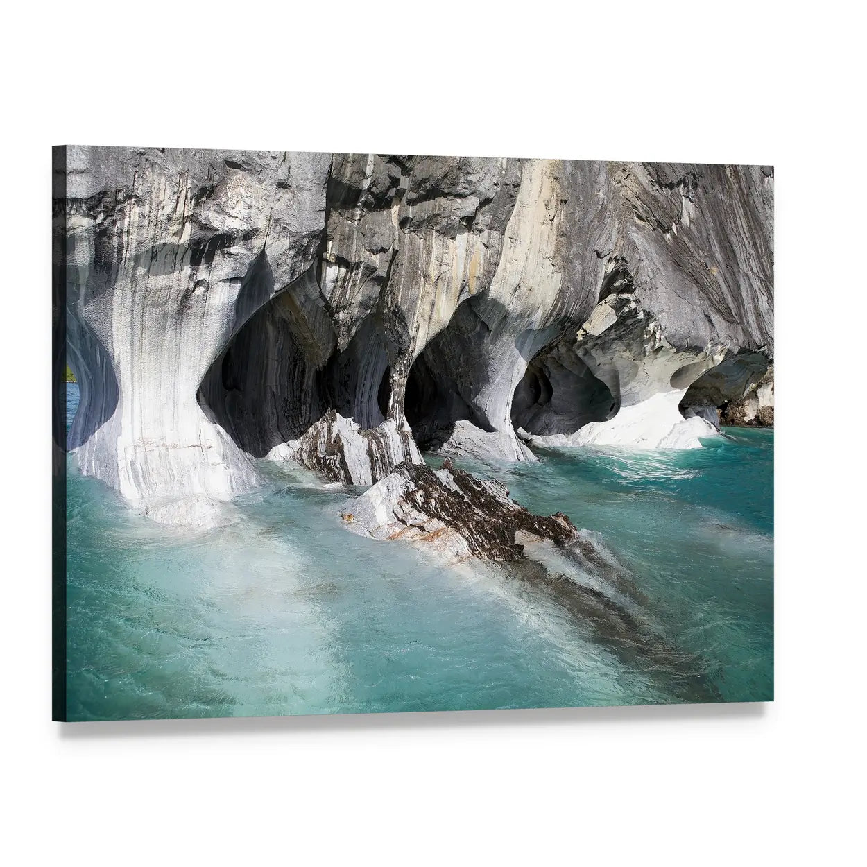 Carrera Lake Turquoise Marble Caves Canvas Wall Art, single panel gallery wrapped canvas, angled product view